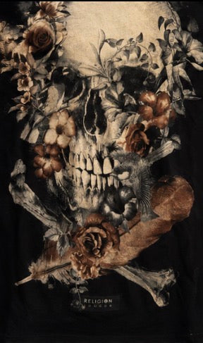Camiseta Religion London Calavera Floral Negra | Talla S