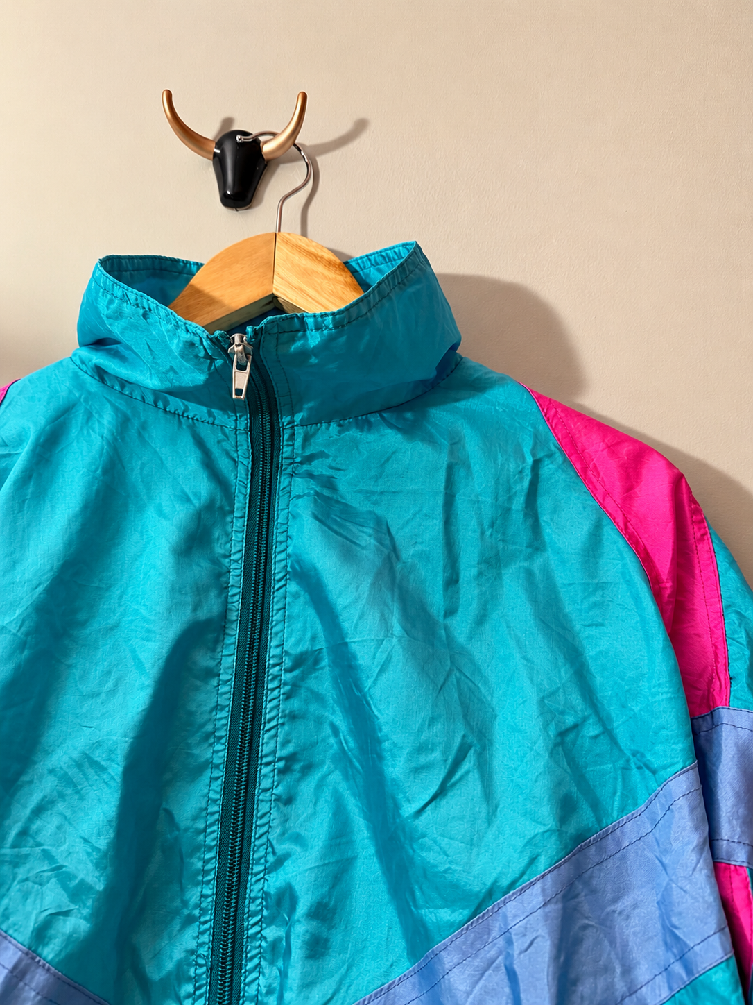 🩵 Chaqueta Vintage Retro Color Block – Talla XL