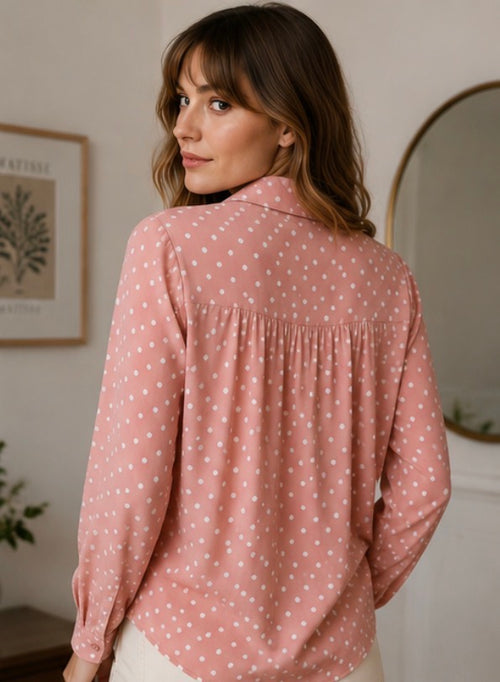 Camisa Vintage Atmosphere Rosa Empolvado con Lunares Blancos