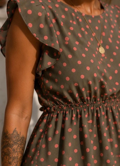 Top Vintage New Collection Italia verde caqui con lunares rosa | Volantes | Talla S/M