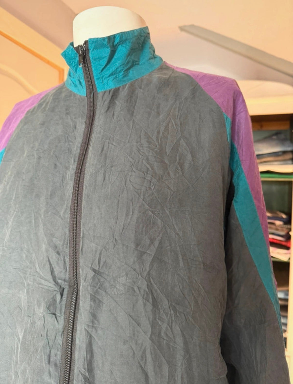 Chaqueta vintage seda 90s Silk Express multicolor oversize retro