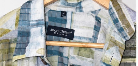 Camisa Vintage Jean Châtel Relax Estampada Azul y Verde
