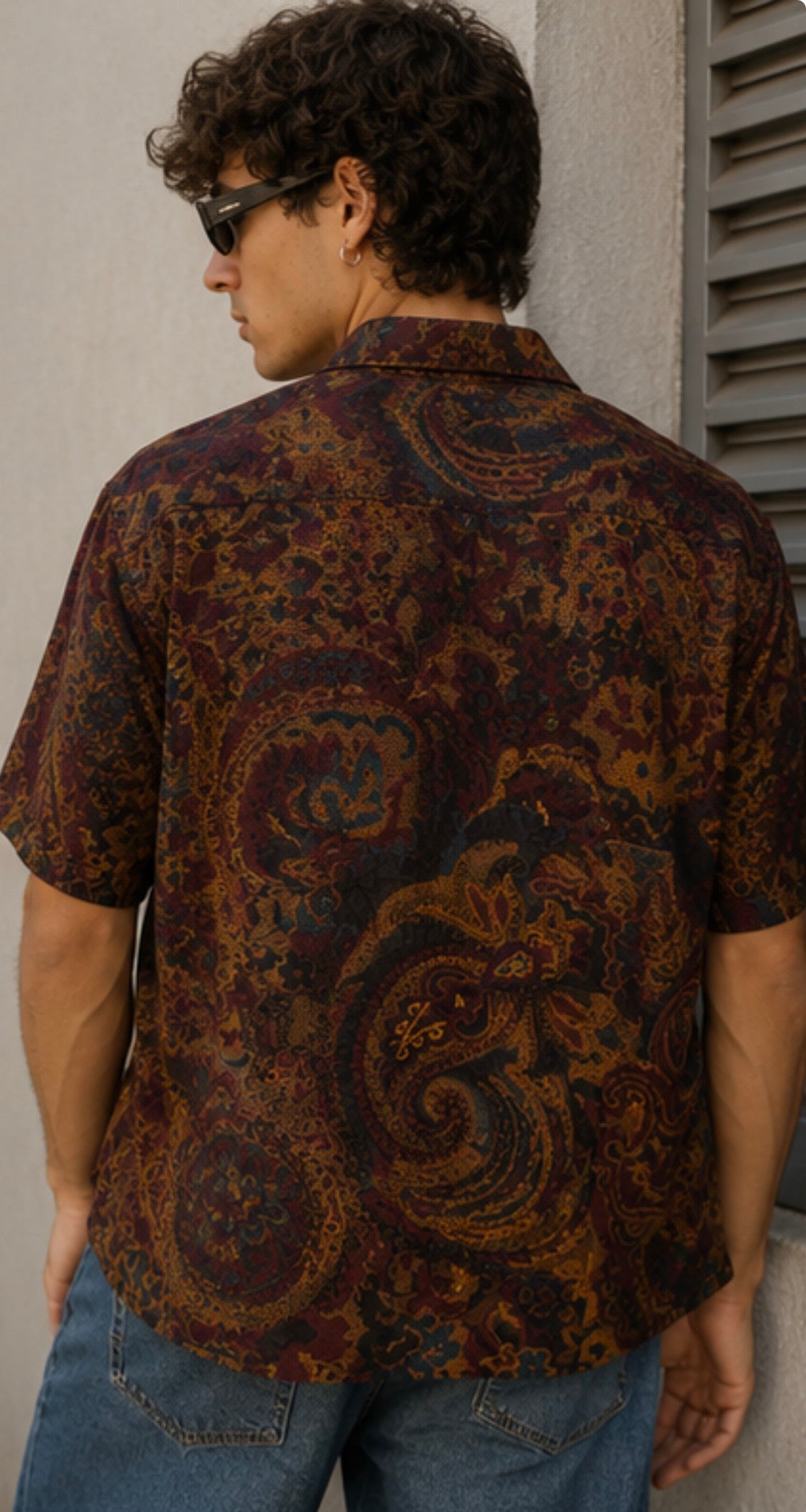 Camisa Vintage Paisley Abstract Brown