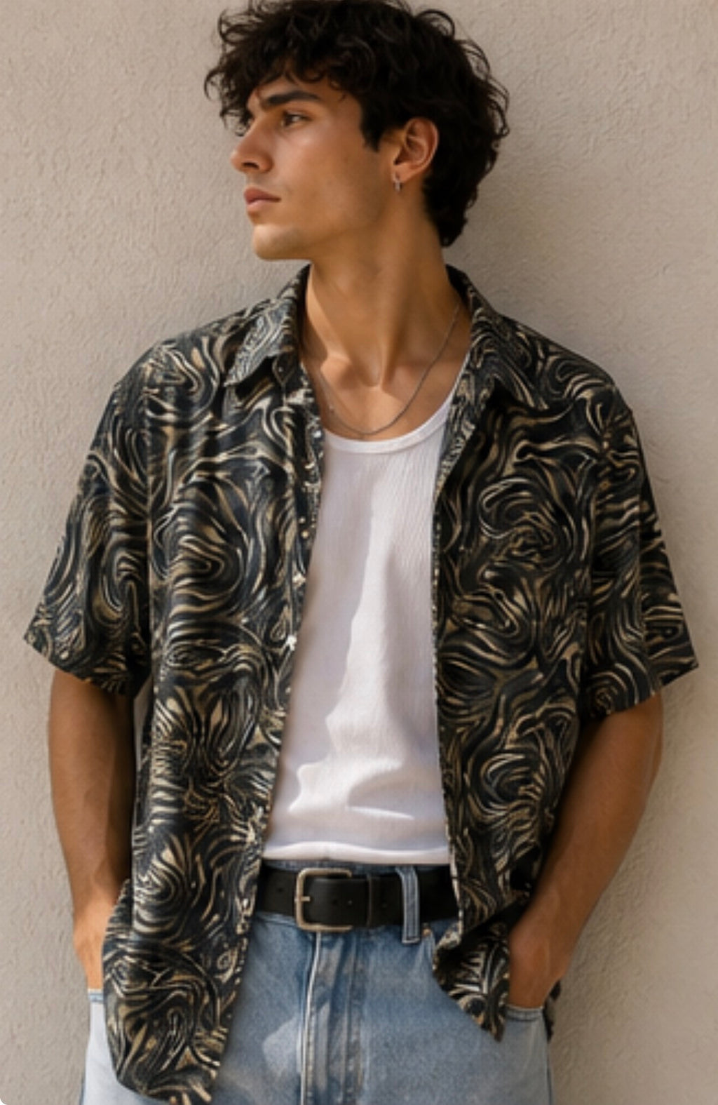 Camisa Vintage Abstract Black Wave