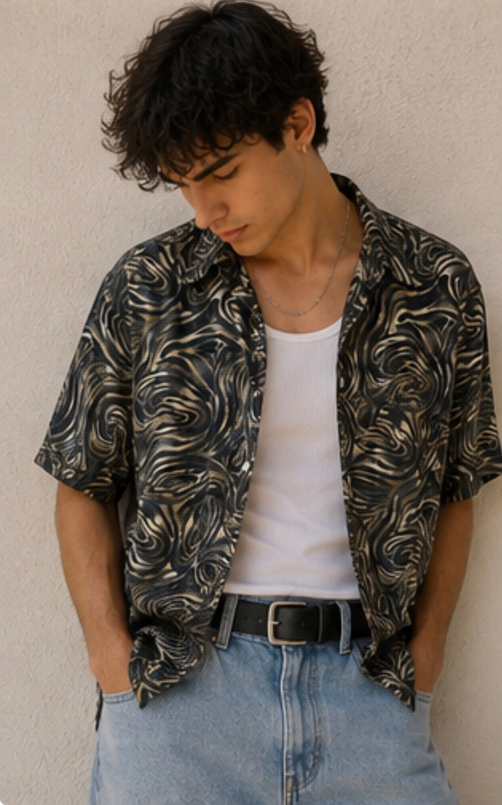 Camisa Vintage Abstract Black Wave