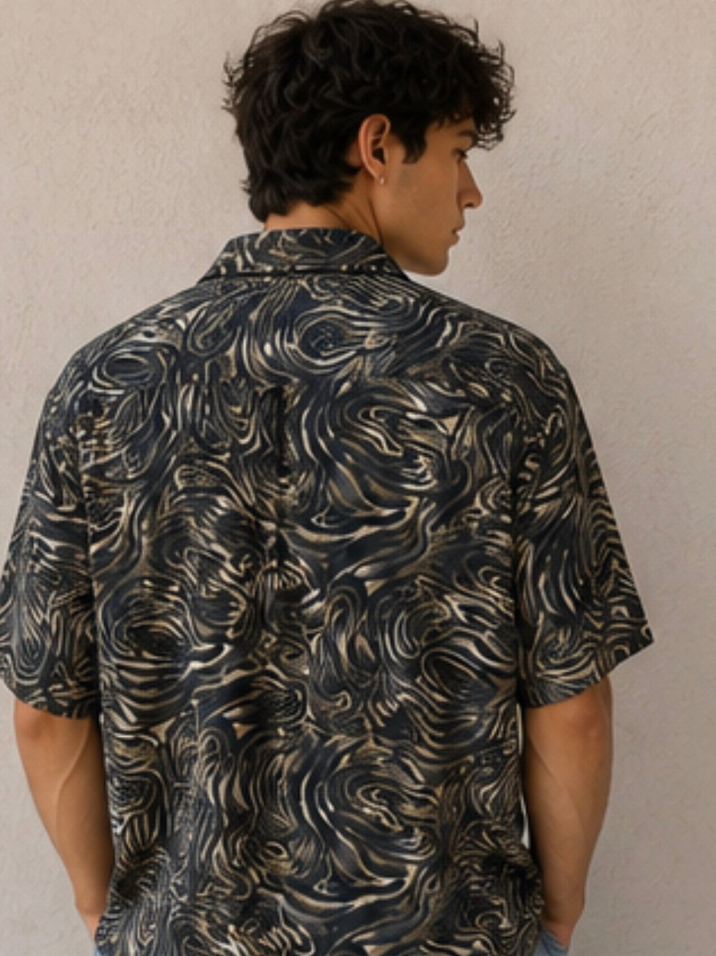 Camisa Vintage Abstract Black Wave
