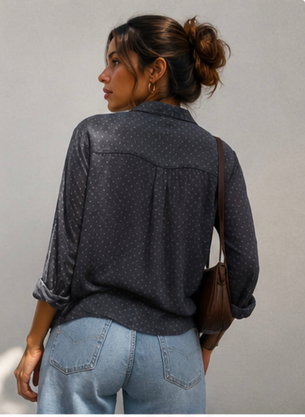 Blusa Brownie Gris Microprint Vintage