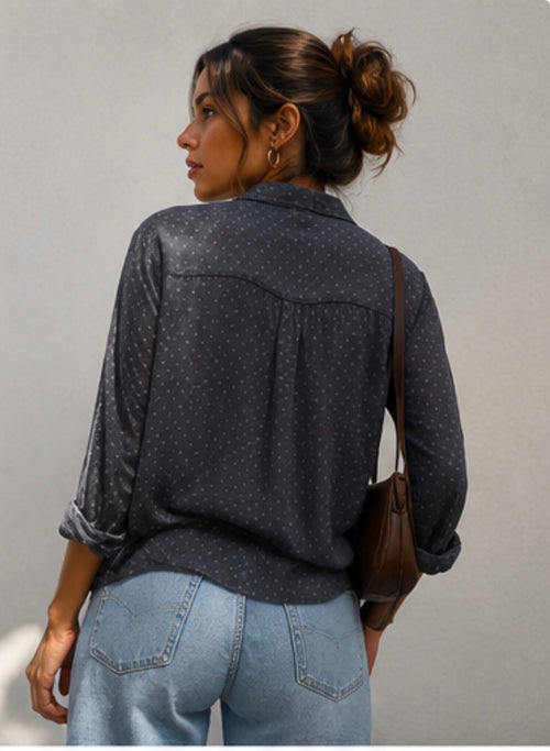 Blusa Brownie Gris Microprint Vintage