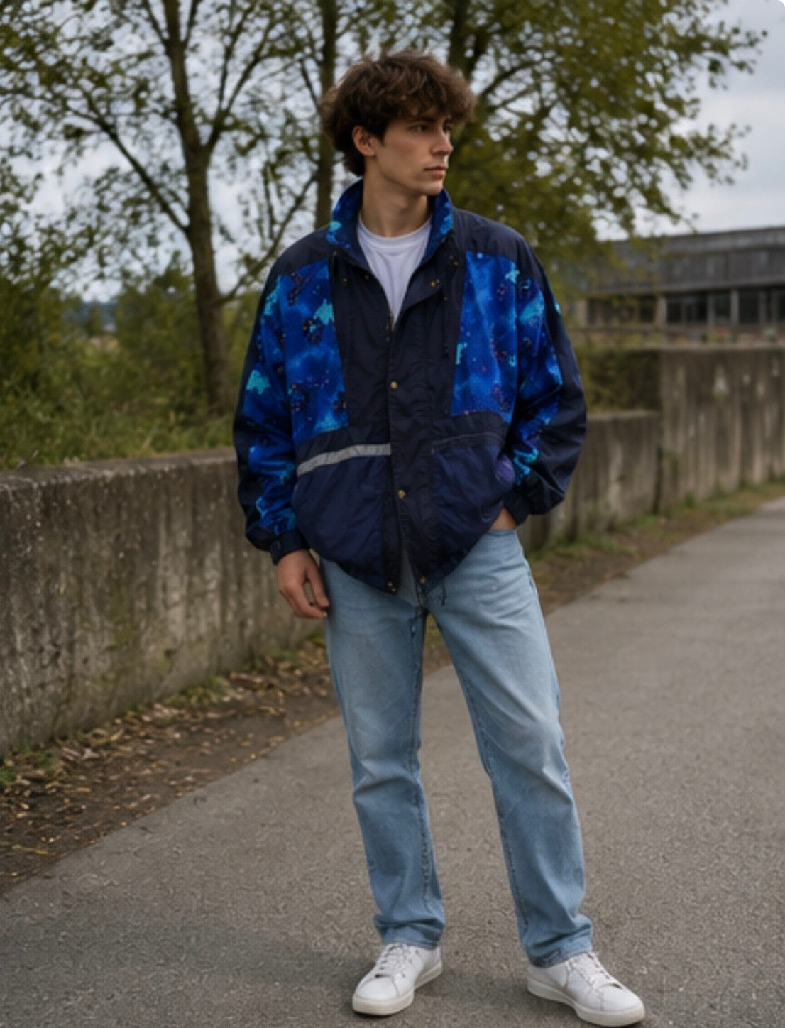 Vintage 90s Windbreaker Marcel Clair Blue Abstract