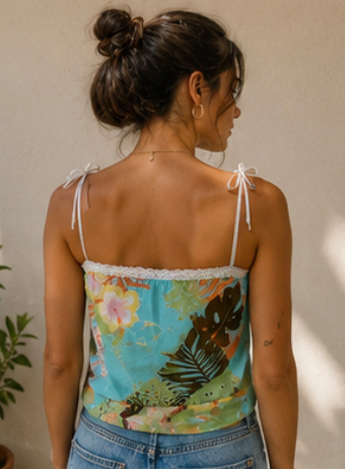 Top tropical floral lace vintage Y2K Blanco