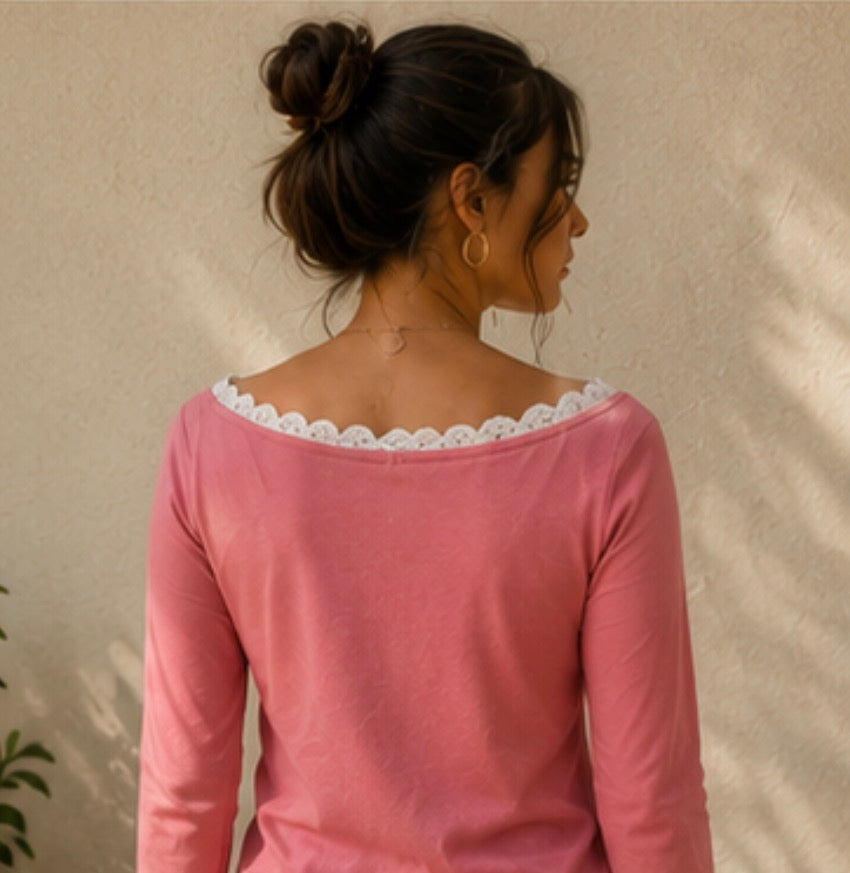 Camiseta rosa coquette manga larga Blanco Y2K
