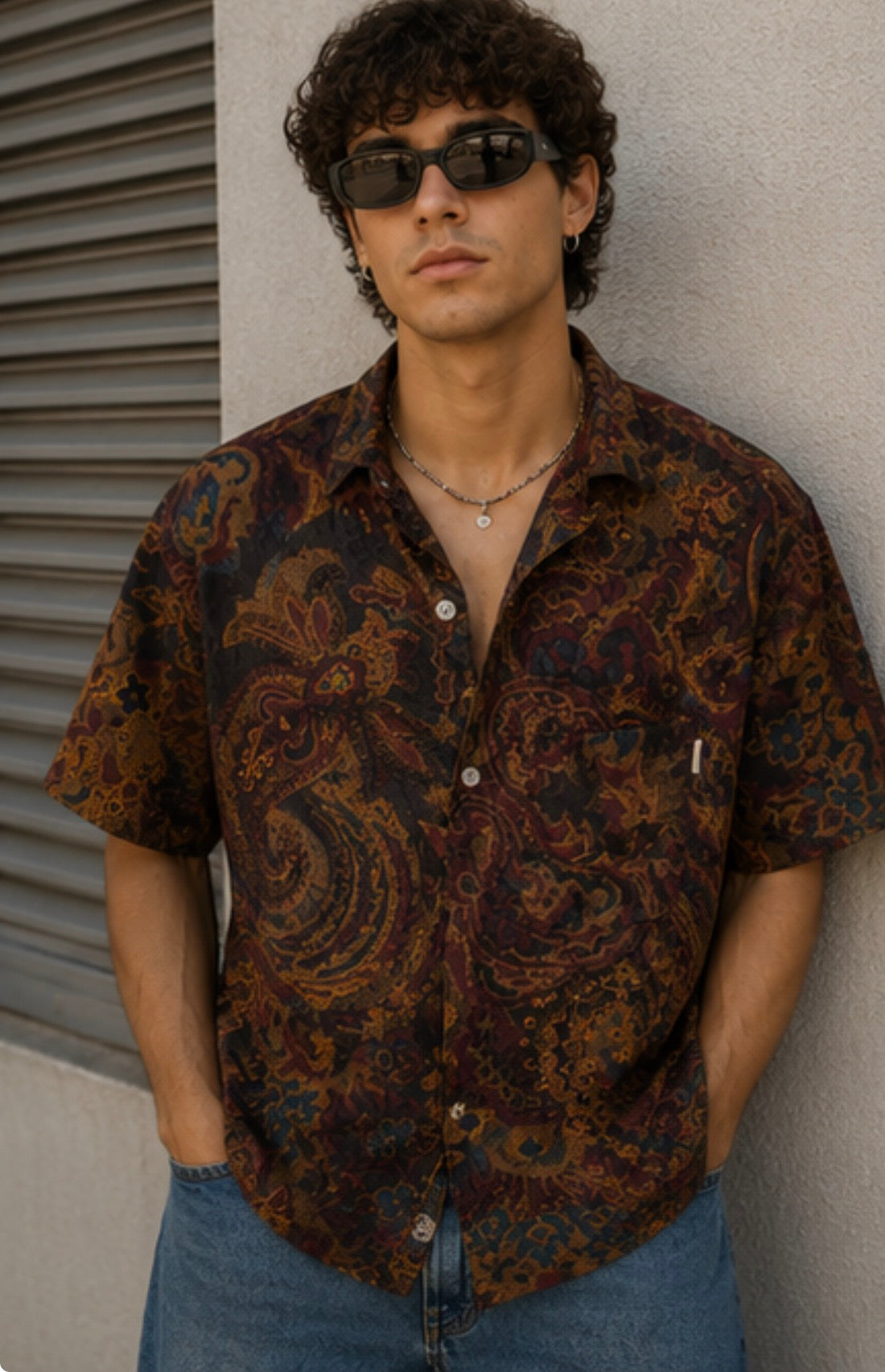 Camisa Vintage Paisley Abstract Brown