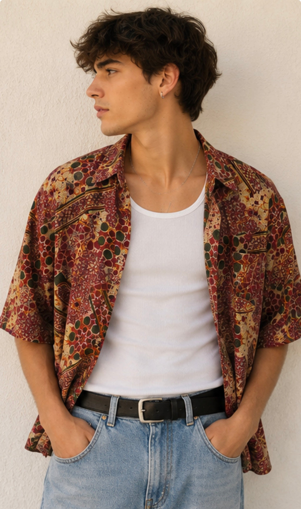 Camisa Vintage Mosaic Print Retro