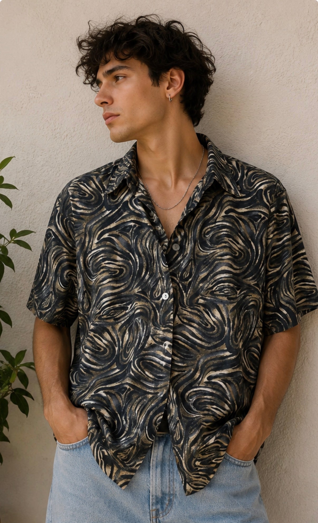Camisa Vintage Abstract Black Wave