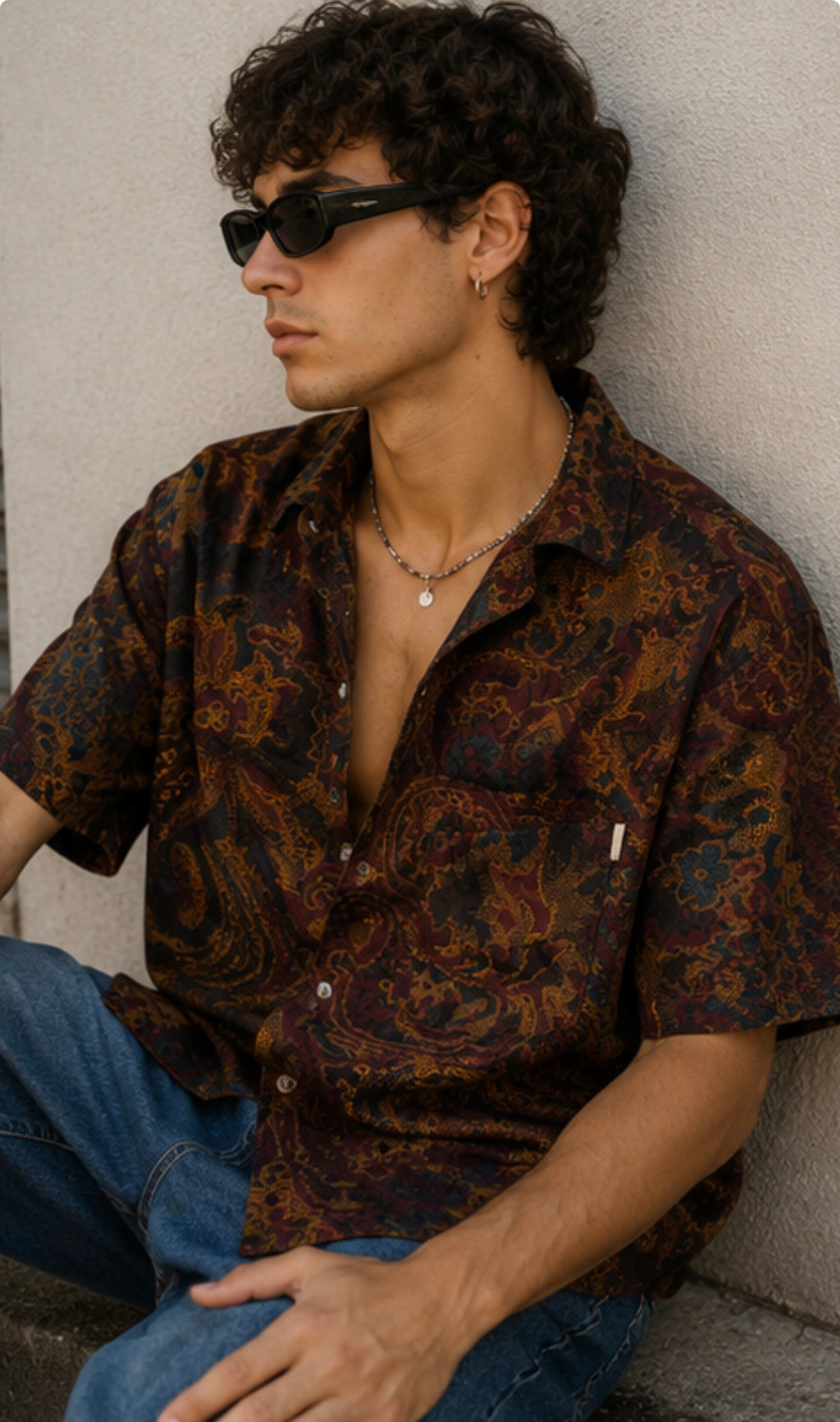 Camisa Vintage Paisley Abstract Brown