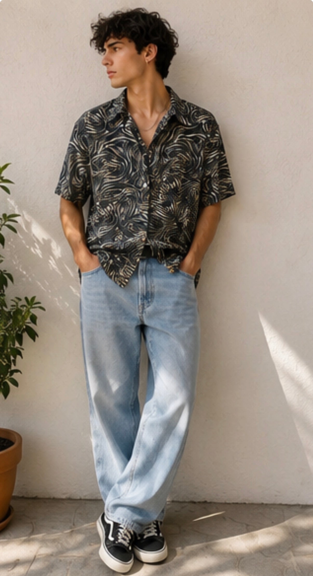 Camisa Vintage Abstract Black Wave