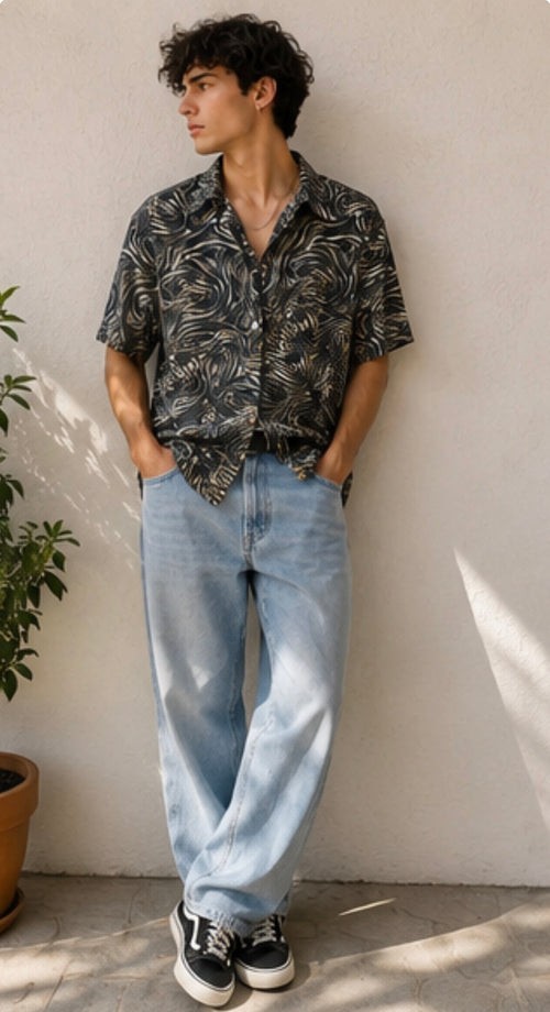Camisa Vintage Abstract Black Wave