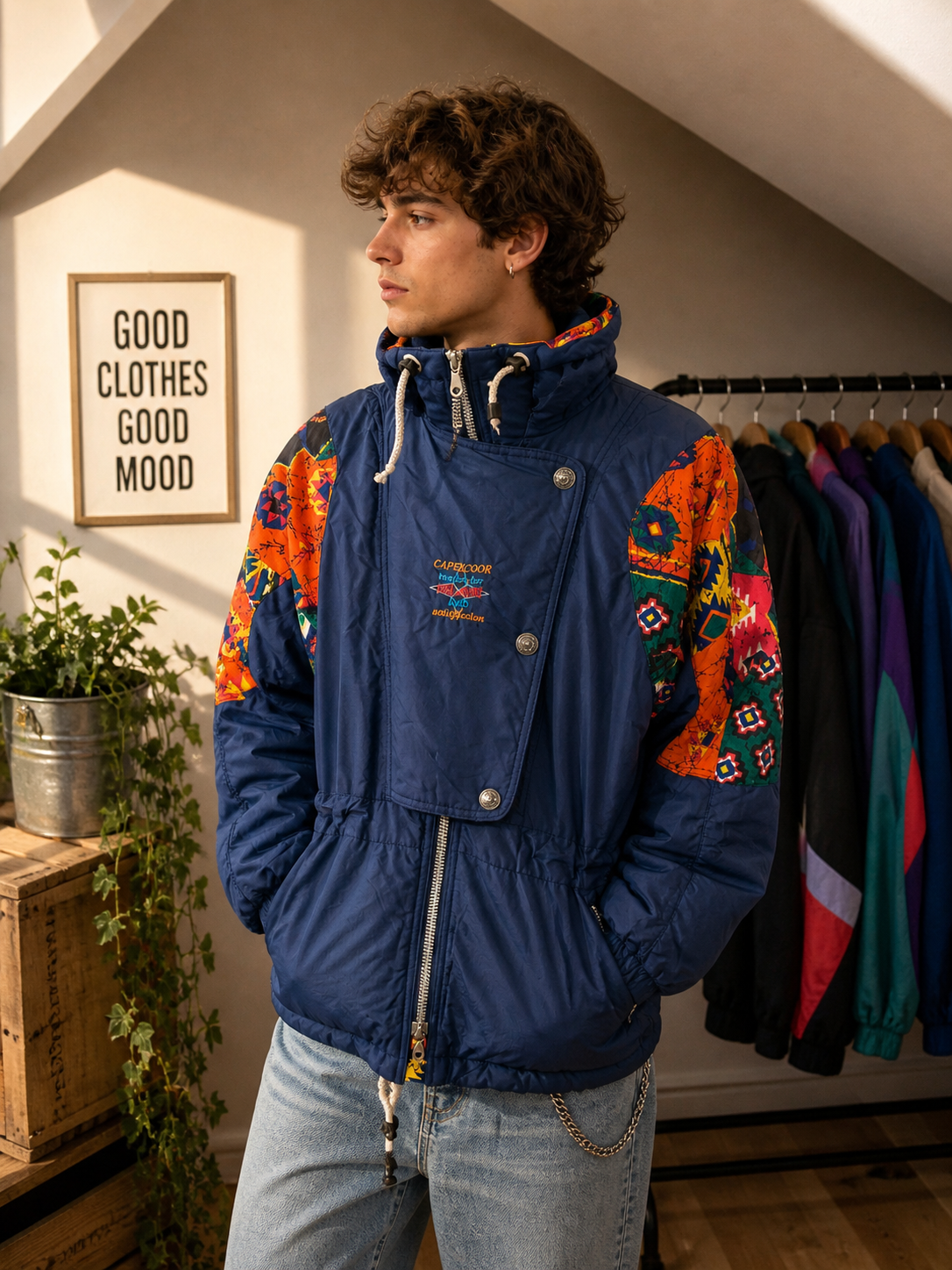 Chaqueta vintage 90s multicolor CAPTCOOK estilo retro oversize