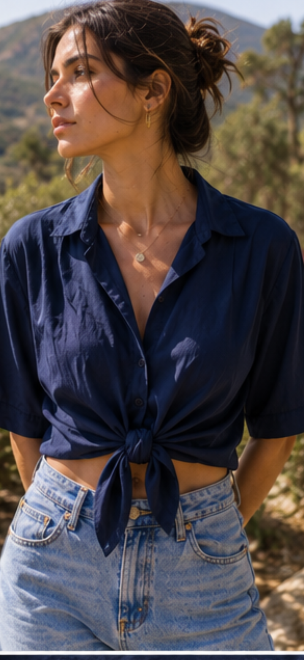 Camisa Vintage Navy Satin Essentials