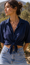 Camisa Vintage Navy Satin Essentials