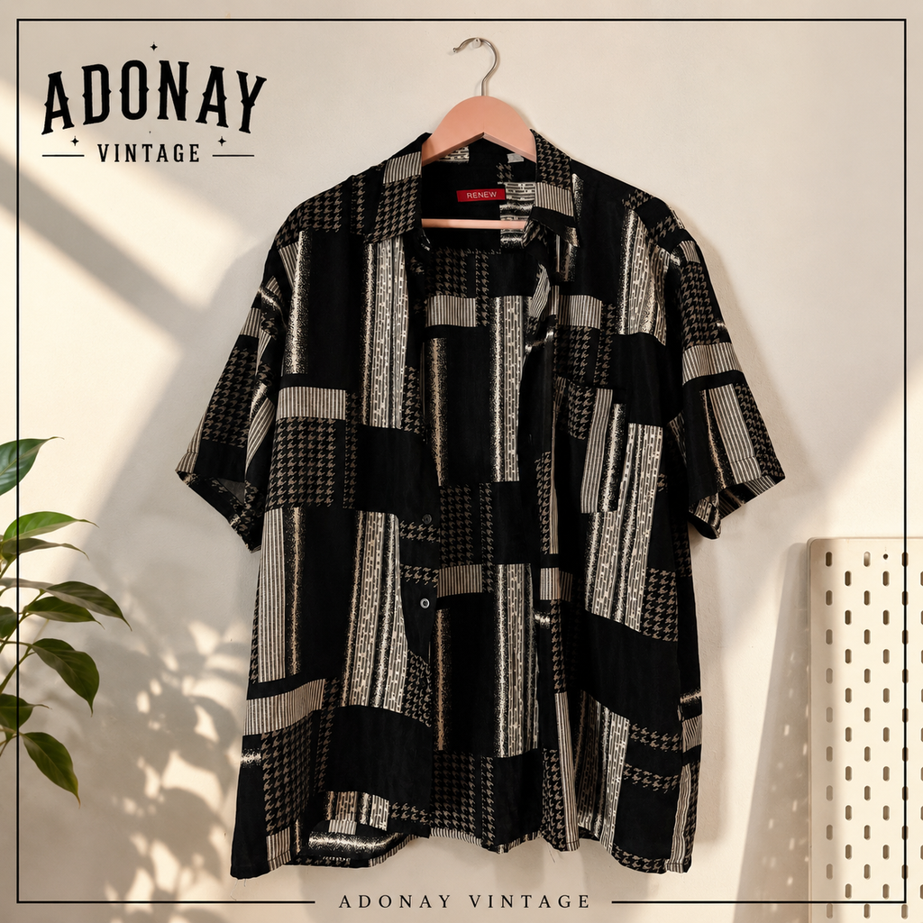 Camisa Vintage Oversize Estampado Geométrico Blanco y Negro | RENEW
