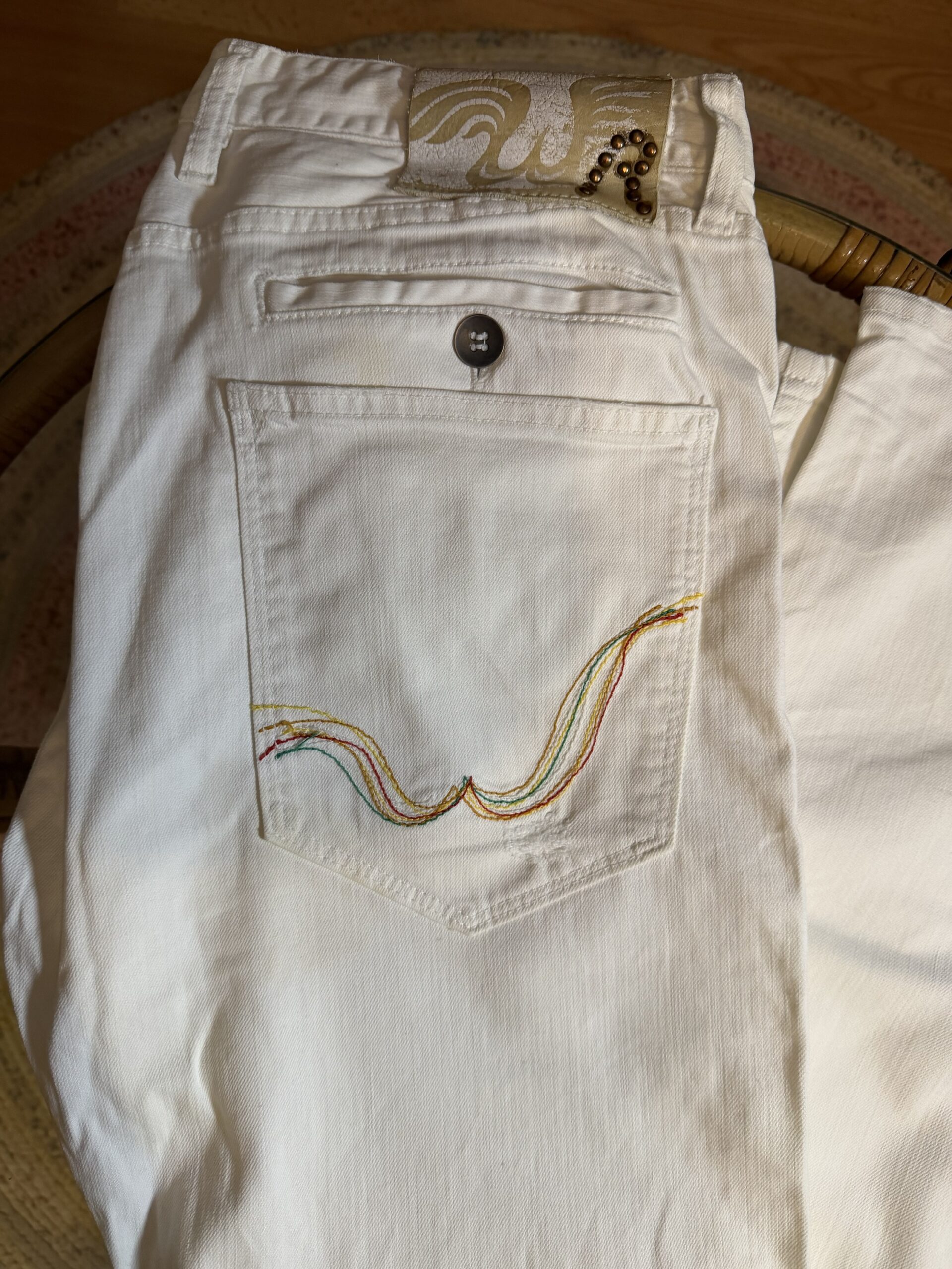 Vaqueros blancos vintage New Frango bordado - Imagen 2