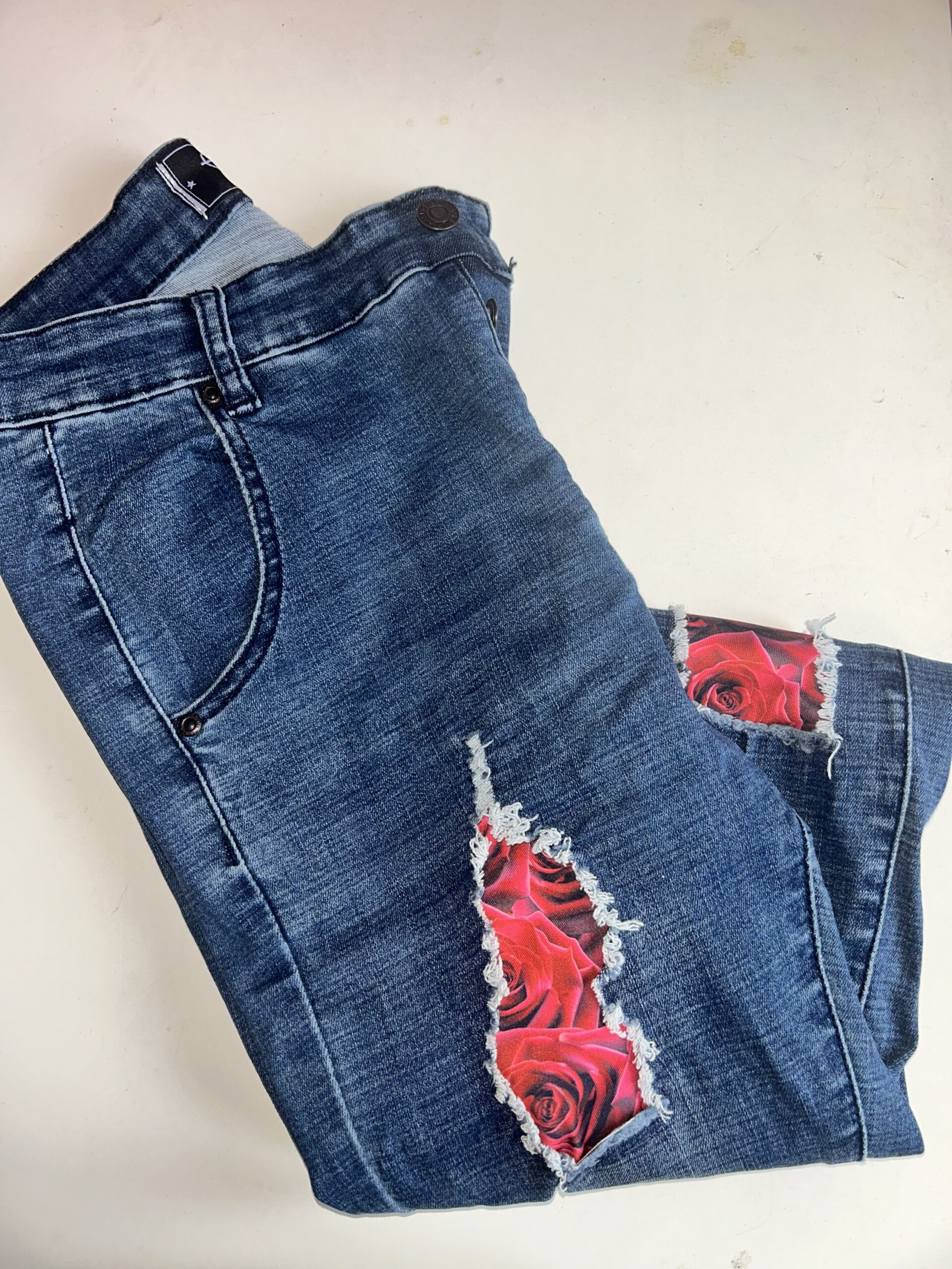 Vaquero denim custom rosas – Ofiksilk