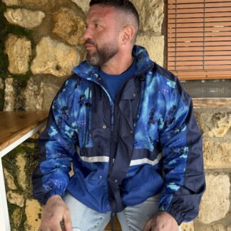 Chaqueta vintage 90s azul estampado geométrico retro oversize