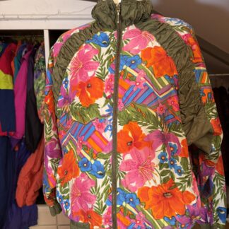 Chaqueta Vintage Floral Clipper Bay Seda – Estampado Tropical 90s – Talla S