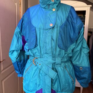 Chaqueta vintage esquí turquesa 90s con cinturón